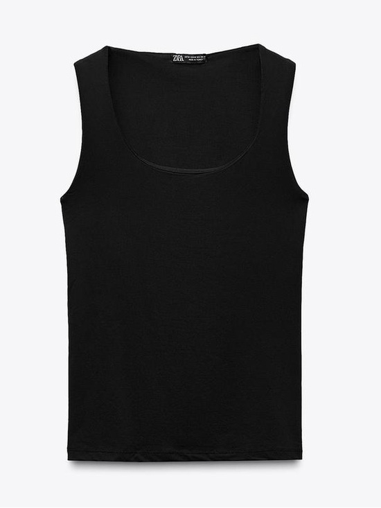 ZARA Wide Strap Polyamide Tank Top Vest Stretchy| Elevated Basic | new Black M - Picture 6 of 9